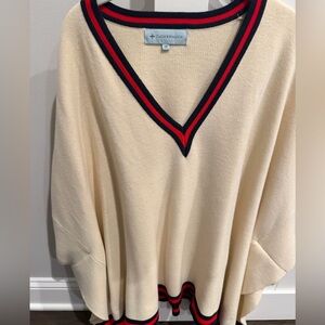 Tuckernuck Cream V-Neck Sweater Poncho with Red and Black Accents